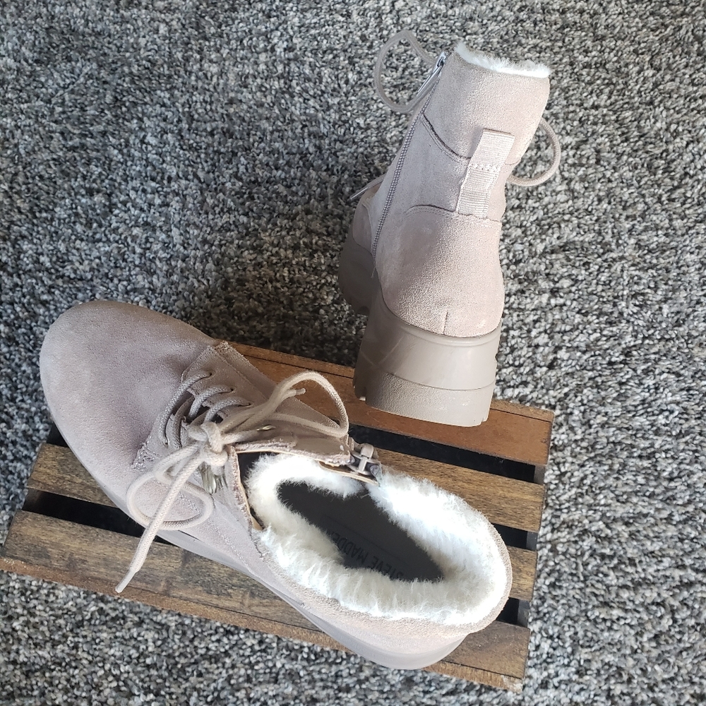Steve Madden Maximo Faux Fur Suede Platform Combat Ankle Boots Size 7 - Picture 3 of 11